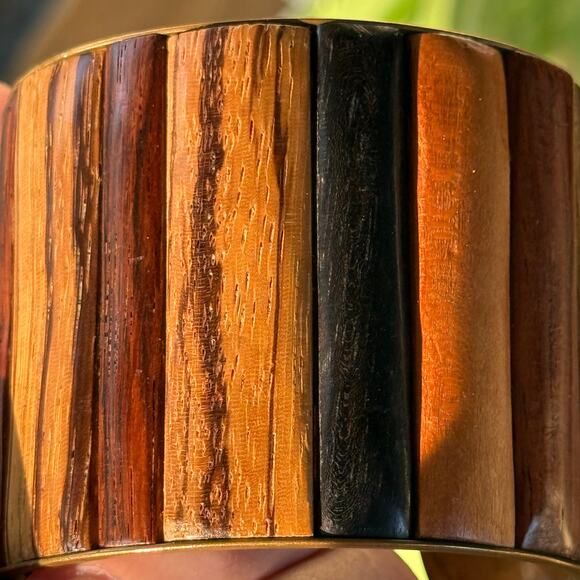 Gorgeous VTG Brass and Hardwood Cuff Bracelet - Picture 6 of 8